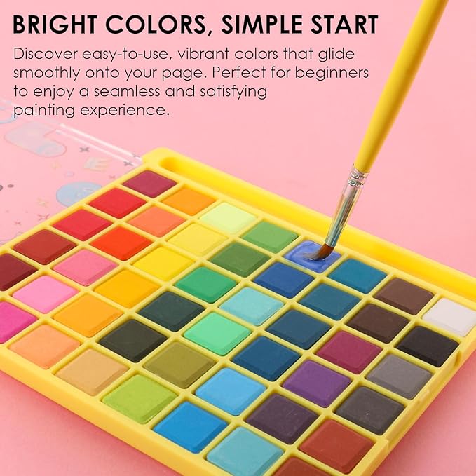 Grabie Mini Watercolor Paint Set, All-In-One 48 Colors Travel Watercolor Set with Paint Brush, Paper Pad & Swatch Sheet, Portable Vibrant Watercolor Kit for Beginners, Kids, Artists & Gifting