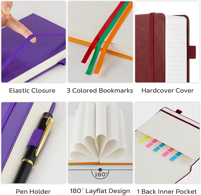 FOCUS DAY 3 Pack Lined Journal Notebooks, A5 Thick Notebook Journal Set for Work Writing, 320 Pages Hardcover Leather Bound Notebook Bulk for Women Men Office School, 5.7'' X 8.4'', Multicolor