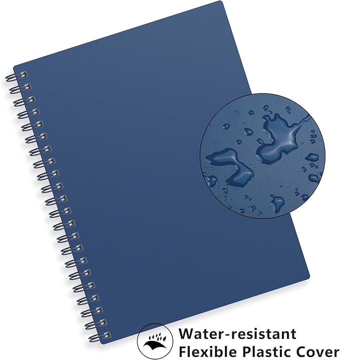 RETTACY Dotted Journal Notebook, 300 Pages, B5 Medium Size (7.4'' × 10''), 100 GSM Thick Paper, Flexible Plastic Cover, Spiral-bound, for Journaling, Planning, Tracking (Navy Blue)