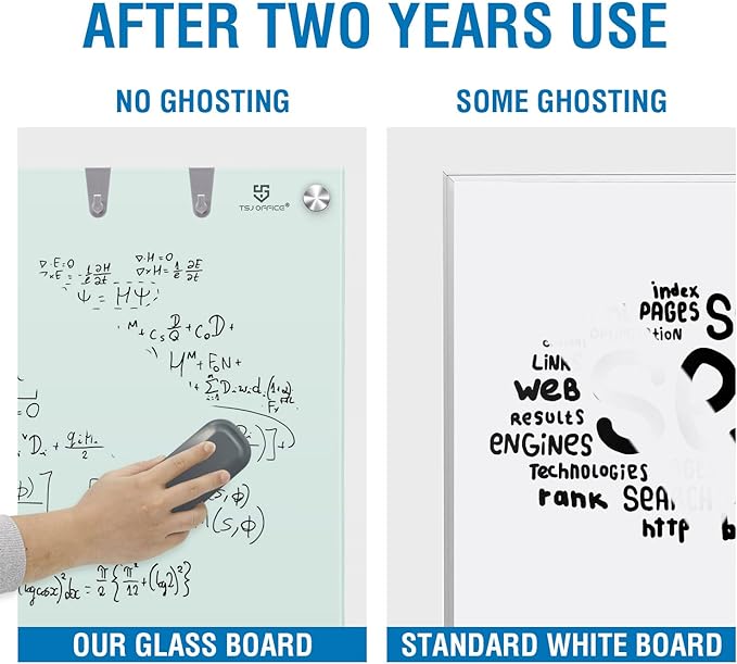 TSJ OFFICE Glass Dry-Erase Board - 48 x 32 Inches Wall Mounted Glass Magnetic Whiteboard, Large Frameless White Board for Office, Home & School
