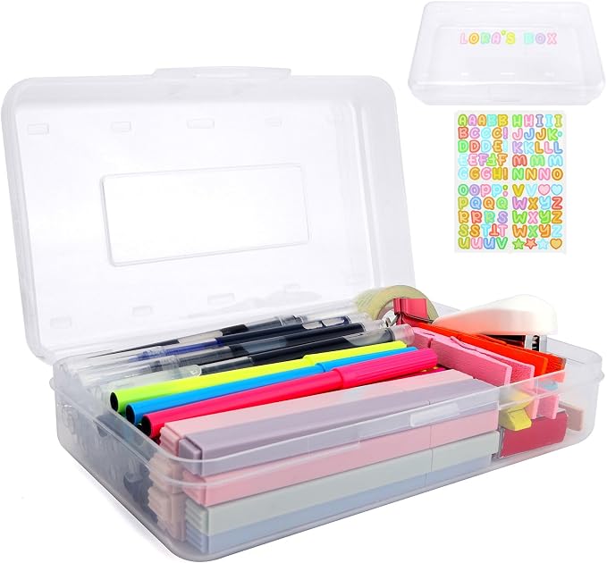 Clear Large Pencil Case Hard Plastic Pencil Box Office Supplies Storage Container Organizer Boxes for Girls Boys Big Capacity 1 Pack for Journaling Stationery Sticker Craft Hobby Art Supplies Medium