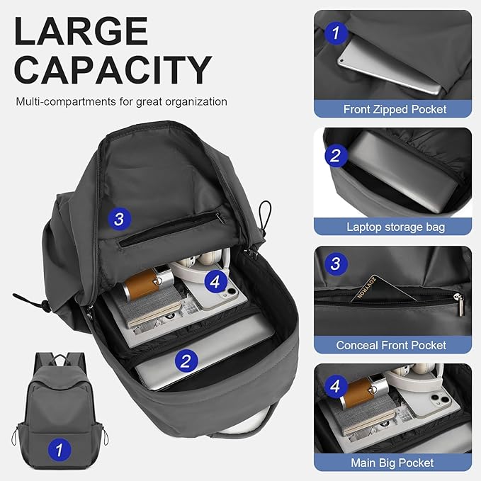 NEOREAL Laptop Backpack for Work, College, Travel, Lightweight Waterproof Daily Backpacks for Men Women, Sport Rucksack Computer Bag Fits 15.6 Inch Notebook, Grey