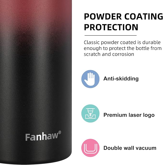 Fanhaw 24 Oz Kids Insulated Stainless Steel Water Bottle with Straw Lid, Leakproof & Anti-Dust Everyday Use Bottle for School, Women & Men, Back to School Essentials (Red Black)