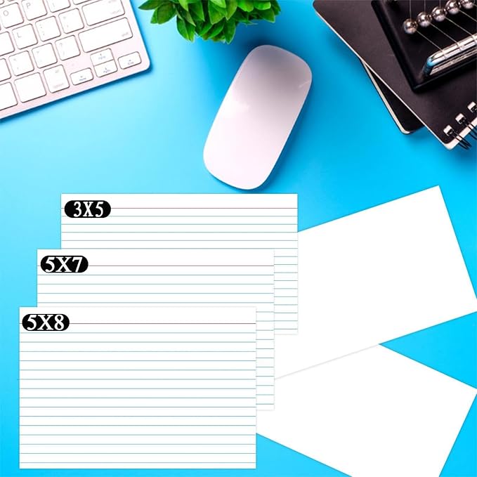 Pinovk 5x7 Ruled Index Cards 50 Pcs - Heavyweight White Note Cards for Office Organization - Large Lined Flashcards for Recipe Cards, Public Speaking & Task Tracking - 250gsm Thick Paper Note Cards