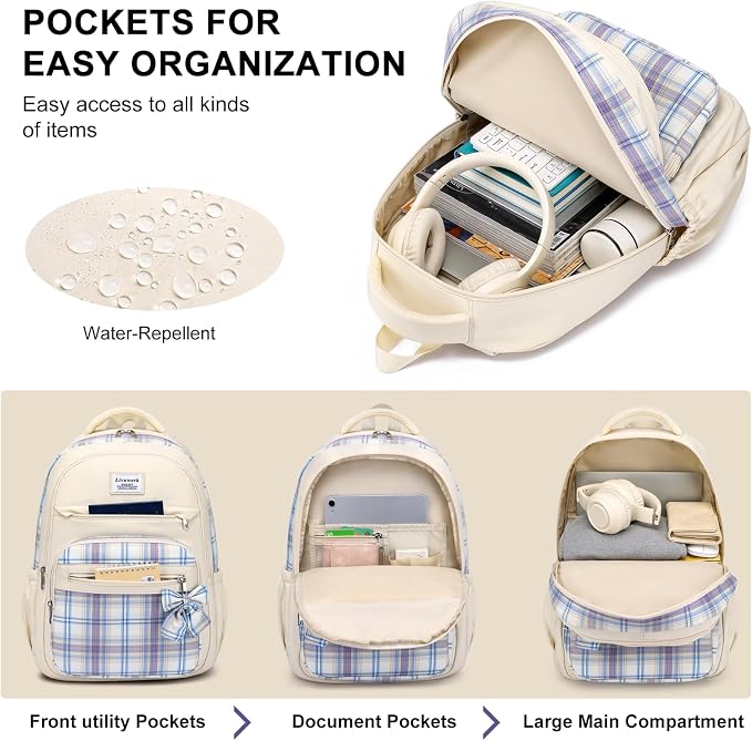 School Backpack for Teen Girls: Cute Bookbags Middle High School College Casual Back pack 15.6 inch Laptop Backpacks Vintage Bags Women Travel Daypacks Mochilas Escolares Beige
