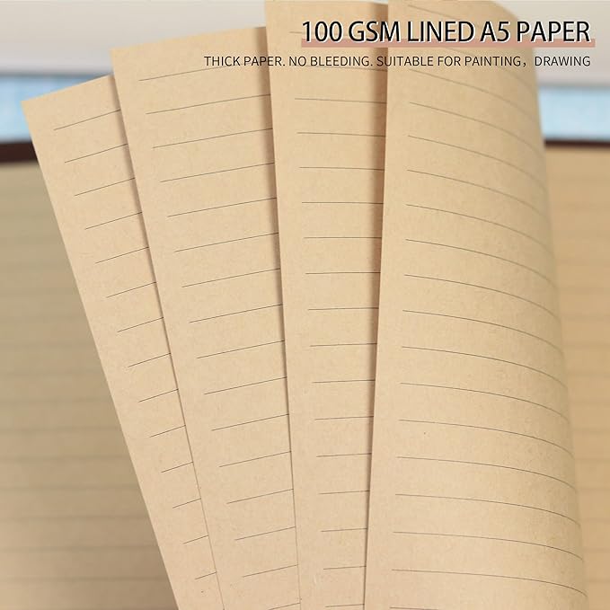 Vintage Kraft Paper - A5 Lined Flipchart Refill, 80 Sheets (160 Pages) for 6-Ring Binders, Journal, Notebook, Diary