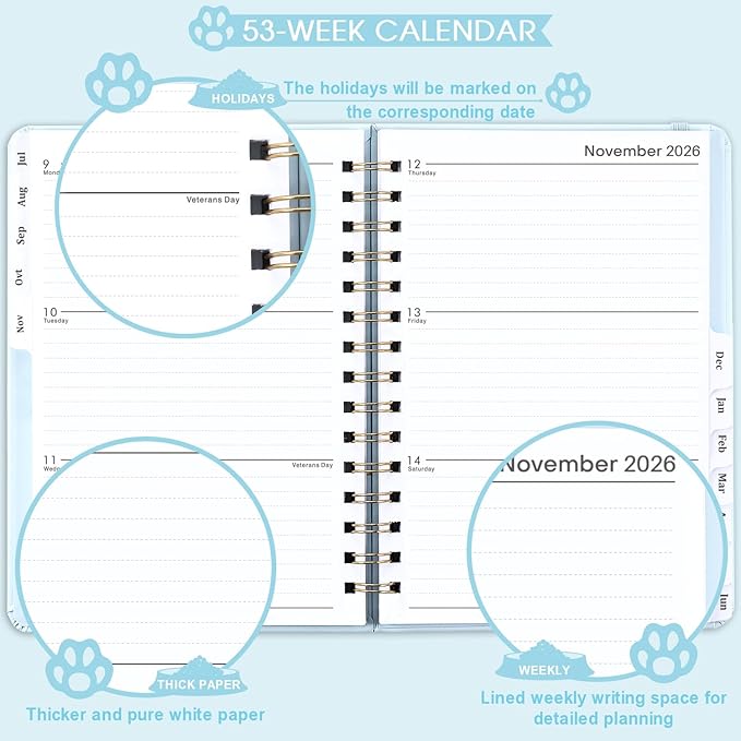 Planner 2026-2027 - Academic Planner 2026-2027, 26-27 Weekly & Monthly Planner with Tabs, Jul. 2026 - Jun. 2027, 6.5" x 8.5", Hardcover with Back Pocket + Thick Paper + Banded, Twin-Wire Binding - Cute Dogs