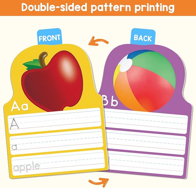 Alphabet Writing Practice Cards, Handwriting Letter Educational for Kindergarten & Grade 1-3, Double-Sided Printing for Trace Uppercase Lowercase Letters, 13 Dry Erase Cards, 26 Pages