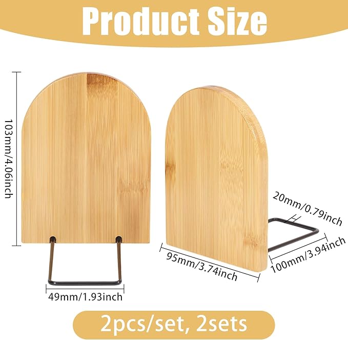 CHGCRAFT 2 Pair Bamboo Bookend Anti Slip Book Stand for Home Decor Desktop Bookshelf Ends for Books Magazine Storage Display, Sandy Brown
