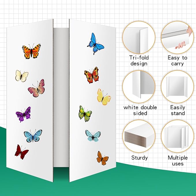 4 Pack Trifold Poster Board, IKAYAS 24" X 36" Double Sided White Tri-fold Poster Boards, Science Fair Display Boards Presentation Boards for Mounting, Art, Display, Projects Classroom Supplies