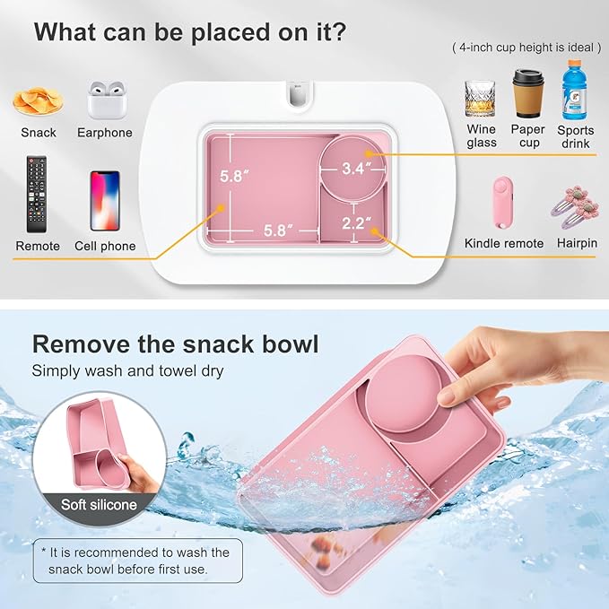 ERGONOV Tablet Pillow Stand for Lap Use with Snack Bowl and 360° Rotating Arm, Adjustable iPad Holder for Bed, Couch, and Recliner, Compatible with 4.7"-13" Kindle, iPad, Tablet, Phone,Pink