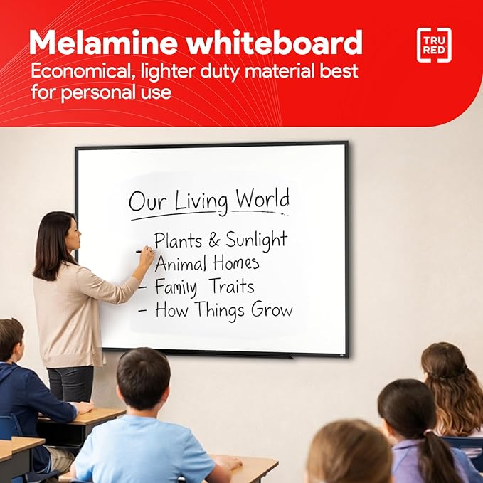 TRU RED Melamine Whiteboard | Dry Erase Board for Wall, White Board with Black Aluminum Frame, 4 ft x 3 ft