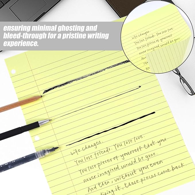 HIBOX Yellow Loose Leaf Paper, 100 Sheets 8"x10.5" Wide Ruled Filler Lined Notebook Paper, 3-Hole Punched for 3-Ring Binders Notebook, Back To School & College, Fights Ink Bleed, Office Planners