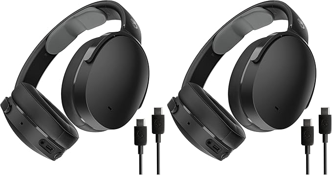 Skullcandy Hesh ANC Wireless Over-Ear Bluetooth Headphones-Extra USB-C Charging Cable,Active NoiseCanceling,22 Hrs Battery,Foldable Lightweight Design, Microphone iPhone Android-True Black(Pack of 2)