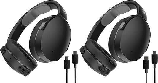 Skullcandy Hesh ANC Wireless Over-Ear Bluetooth Headphones-Extra USB-C Charging Cable,Active NoiseCanceling,22 Hrs Battery,Foldable Lightweight Design, Microphone iPhone Android-True Black(Pack of 2)