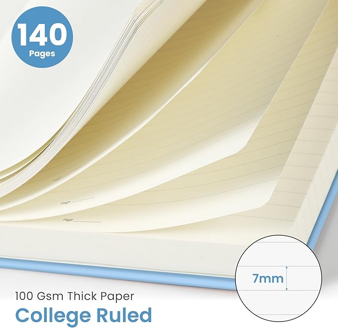Taja Lined Spiral Journal Notebook for Women & Men, 140 Pages, College Ruled Hardcover Notebook for Work & Note Taking, Journals for Writing, A5(5.7" x 7.9") – Blue