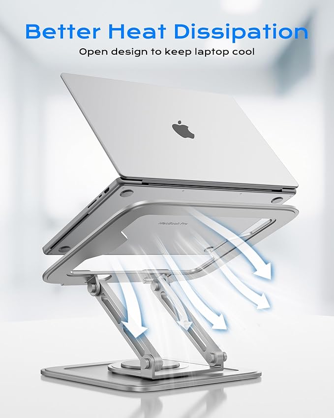 LOXP Adjustable Laptop Stand, Computer Stand with 360 Rotating Base, Ergonomic Laptop Riser Mount for Desk Foldable Protable Computer Desk Fits with MacBook Pro Air (10-16") - White