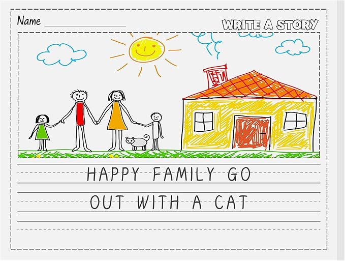 Eaasty 50 Sheets Story Writing Paper Bulk Handwriting Practice Paper for Kids Diary with Picture Story Space and Dotted Lines 11x8.5" Primary Composition Notebooks for Kindergarten Toddlers