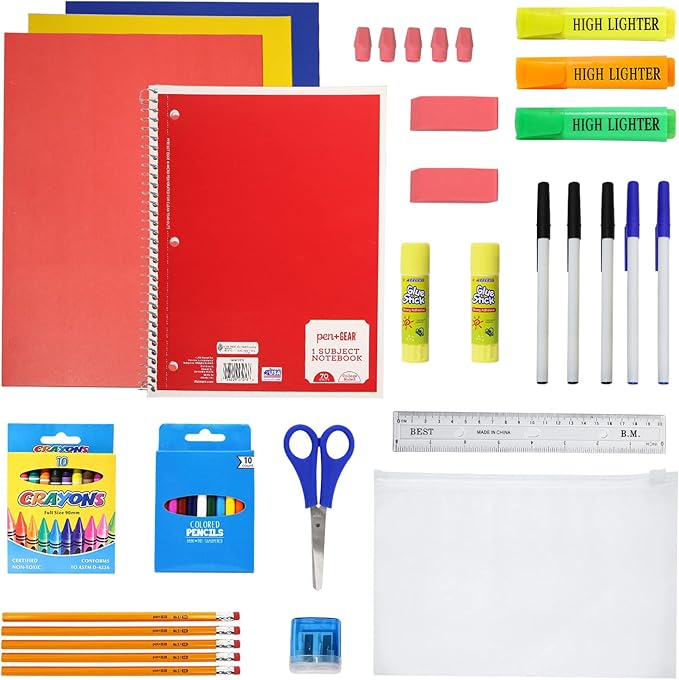 Moda West 12-Pack 19” Sport Backpacks with 50 Piece School Supplies Kits - Pens, Pencils, Crayons – Bulk Bundle for Elementary, Middle, and High School Students, 6 Assorted Styles