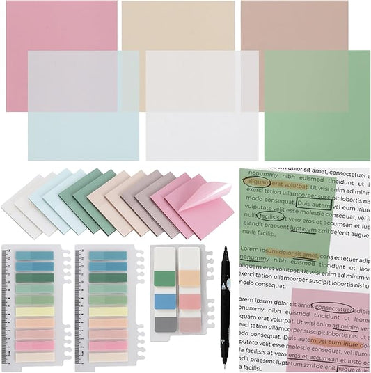 Vuzvuv 1120 Sheets Transparent Clear Sticky Notes with Pen,3x3 Inch Bulk Translucent Sticky Notes Set for Bible Tabs, Book Tabs, Office School Supplies(Green Pink)