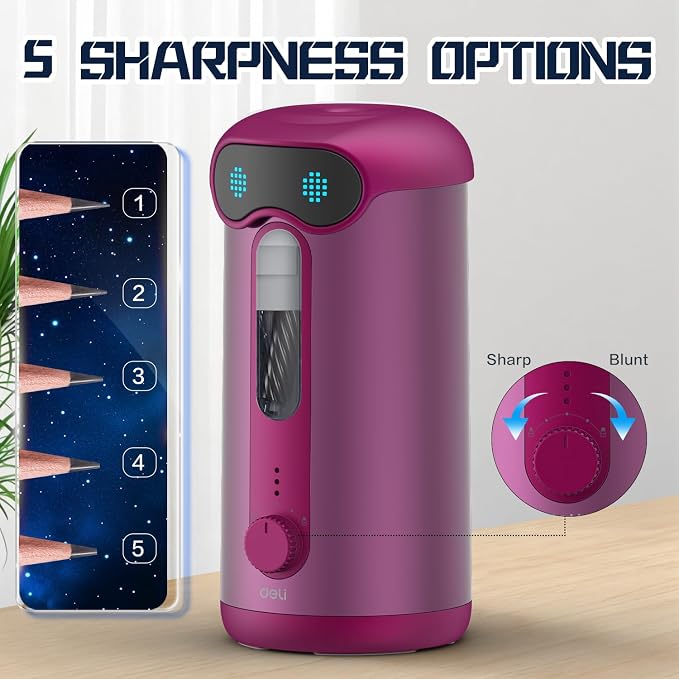 deli Electric Pencil Sharpener, Fully Automatic Pencil Sharpener, Deep Pink