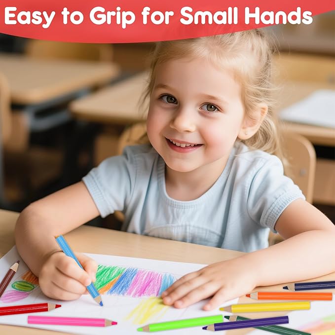 12 Colors Short Colored Pencils for Kids Toddlers, Thick Color Drawing Pencil with Sharpener, Art Pencils Drawing Supplies, Classroom Prizes Party Favors Bags, Easy to Color, Pre-sharpened