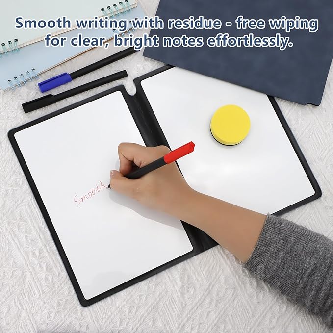 Zoyiancy 2 Pcs Small Whiteboards A5 Notebook with Pen and Eraser, Portable Mini Dry Erase Pad with PU Cover, Reusable White Board Double Sided for School Office Message