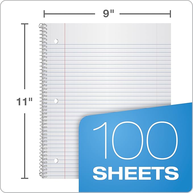 Oxford 1-Subject Poly Notebook, 8.5 x 11 inches, 3-Hole Punch, College Rule, 100 Sheets Per Journal, Durable Poly Storage Pocket, Colors May Vary (10590) (Pack of 12)