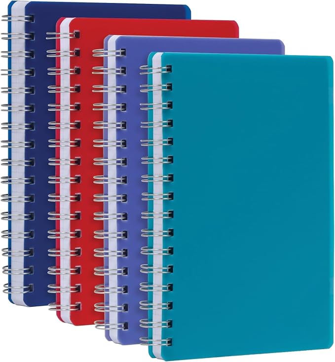 Oxford Poly Spiral Notebooks, Small 5.7" x 8.5" Book, Thick Poly Cover, White Paper, College Rule, 80 Sheets/160 Pages, Jewel Tones, (69720) Pack of 24
