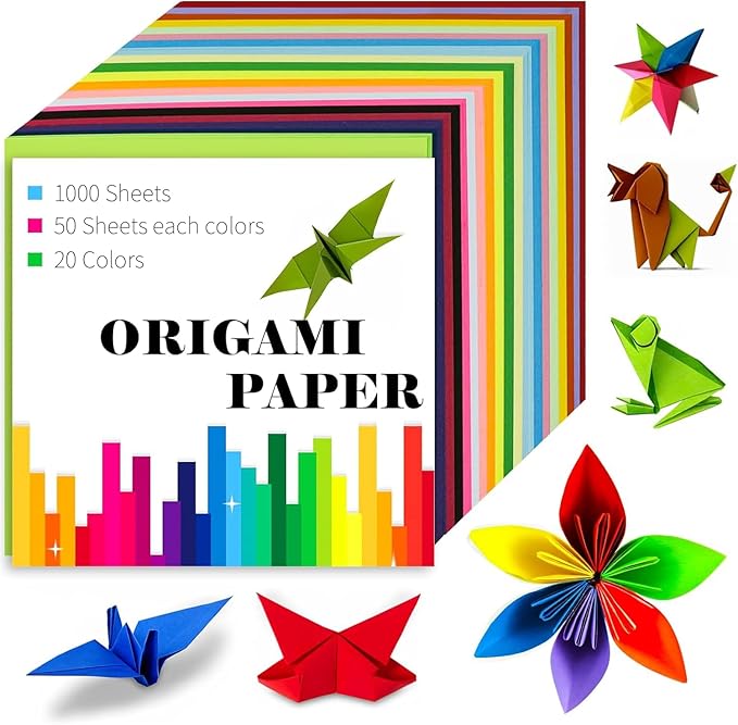 Double Sided Color 1000 Sheets,6x6 inch Origami Paper 20 Colors,Origami Paper kit for kids,Colored Paper Kit Gifts for Beginners
