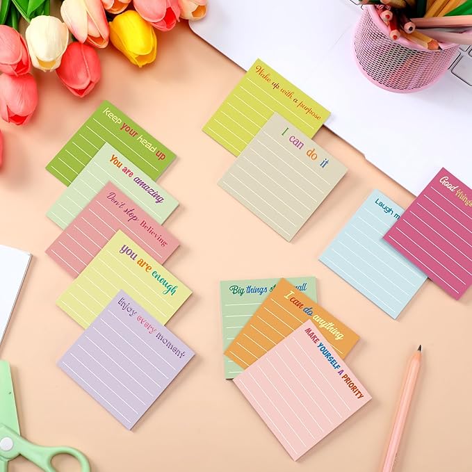 Yinder 24 Pcs Inspirational Sticky Notes Cute Motivational Sticky Notes Pad End of Year Employee Appreciation Gifts Bulk for Teacher Nurse Coworkers Office Supplies 3 x 3'' (Inspire,Macaron)