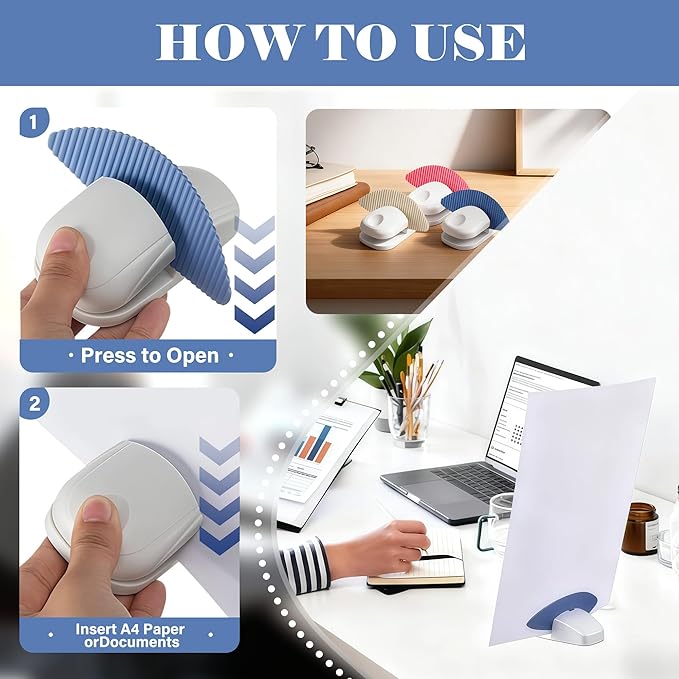 3 Pcs Paper Holder Stand for Typing – Non-Slip Desktop Document Holder with Anti-Slip Pads, Foldable Portable Copy Stand for A4 Paper, Office Reading & Writing (White, Blue, Red)