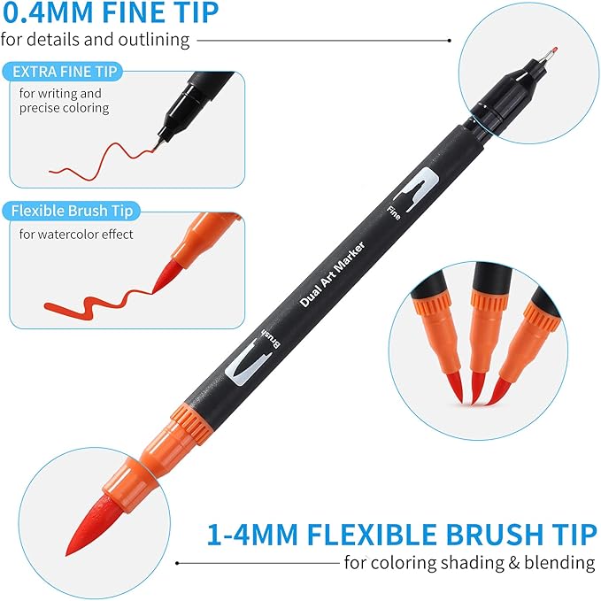 Upanic Brush Markers for Adults Coloring,36 Colors Art Markers Colored Pens for Bullet Journaling Note Taking Drawing Calligraphy Lettering,Art Office Supplies