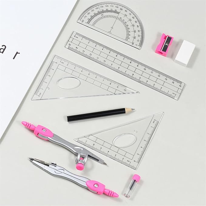 Compass Set Math Geometry Kit - 10 Pieces Per Set Student Compasses Geometric Set High Precision Professional Metal School Compass Drawing Set Drawing Compass (Color : Color Pink) (Color Blue)