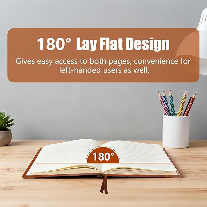Lined Journal Notebook, A5, 192 Pages 100 GSM Thick Paper, Hardcover Leather College Ruled Journal for Writing, Men Women, Journaling, Daily, Work, Office, Home School Business(Brown)