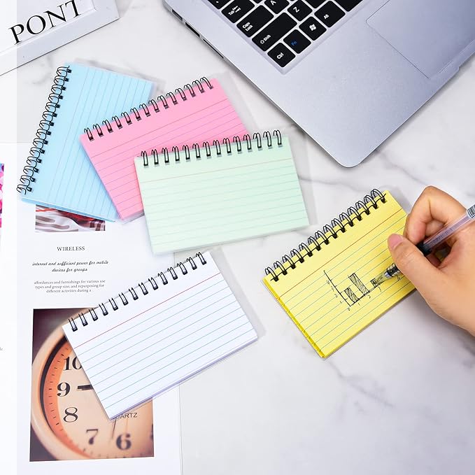 250 Sheets Index Cards with Ring, 3x5 Inches Spiral Bound Flashcards, Colored Ruled Notecards Flash Cards for Studying Nursing School Essentials Office Household Taking to Do List, 5 Colors