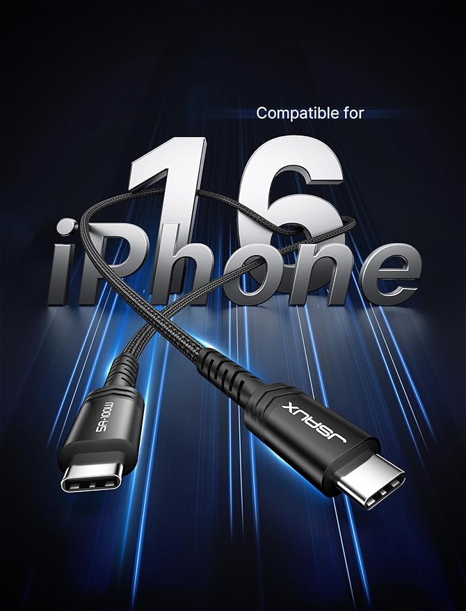 JSAUX 3-Pack USB C to USB C Cable 100W [10ft/6.6ft/3.3ft] Compatible with iPhone 17 Air 16 15 Pro Max Samsung Galaxy S25 S24 CarPlay iPad Pro, Type C to C Charger Cable Fast Charging - Black