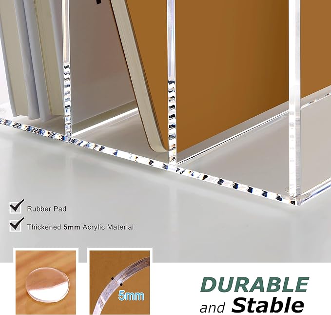 SANRUI Acrylic Magazine Holder Desk Organizer Workspace Sorters，Clear Bookend File Sorter Holder，Folder Rack, Office Accessories Organization Storage with 3 Vertical Compartments