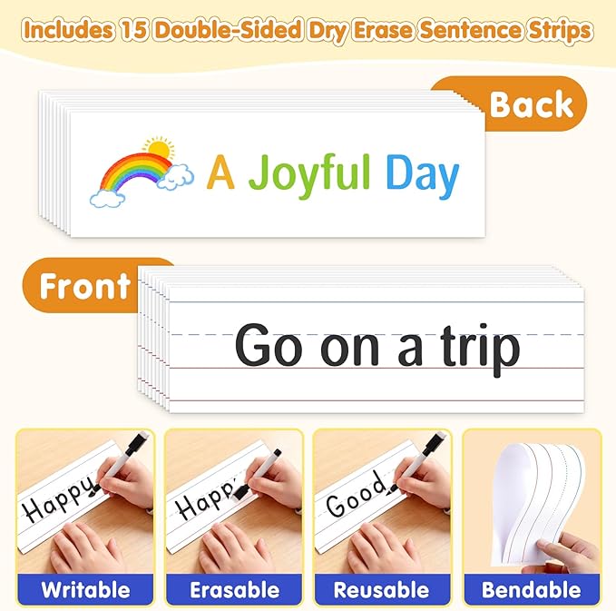 AKAYOK 2-in-1 Felt Board & Pocket Chart, 37”x28 Felt Board for Wall with 54 Self Adhesive Dots & 15 Dry Erase Sentence Strips, Flannel Boards Stories for Preschool, Early Literacy & Speech Therapy