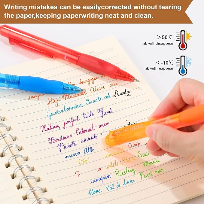 USUAL 0.5mm 8 Color Erasable Gel Pens, Make Mistakes Disappear, Fine Point Retractable Erasable Gel Pens for Writing, Drawing, Office, Planner, School Supplies