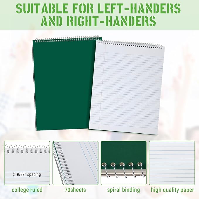 Resurhang 6 Pack 8.5 x 11'' Office Steno Book Double-sided Spiral Steno Books College Ruled White Paper 70 Sheets/Pad Pastel Colors Covers for School Office(Vivid Color,Classic Style)