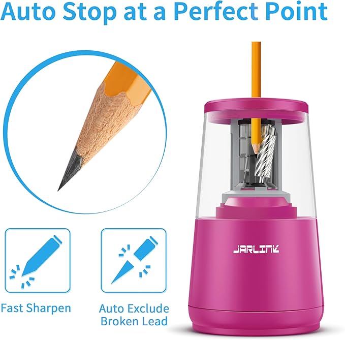 JARLINK 2 Pack Electric Pencil Sharpener, Heavy-Duty Helical Blade to Fast Sharpen, Auto Stop for No.2/Colored Pencils(6-8mm), USB/Battery Operated in School Classroom/Office/Home