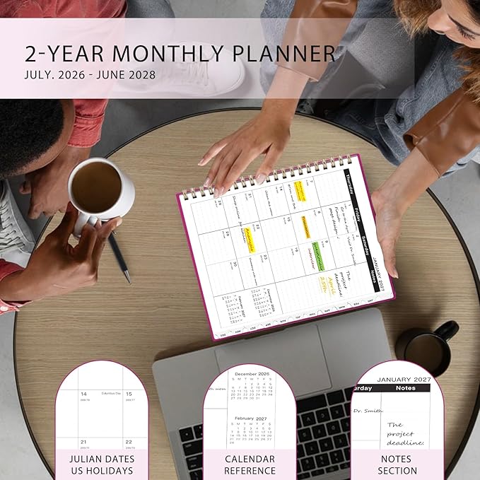 2026-2028 Monthly Planner - 2 Year Monthly Planner Calendar 2026-2028, Jul 2026 - Jun 2028, 8.5" x 11", 24 Months, Spiral-Bound, Tabs, Holidays, Notes, Ideal for School Office Home Planning
