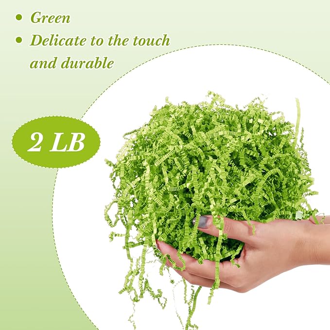 Outus 2 lb Green Crinkle Filler Paper Easter Gift Wrap Crinkle Shredded Paper for Box Basket Green Grass Confetti Stuffing Decoration for Holiday Wedding Anniversary Packaging Wrapping Gift