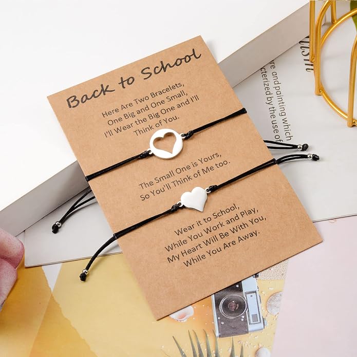 Back to School Gifts Mommy and Me Bracelet First Day of School Matching Wish Bracelets Set for Mother Daughter Son Women Teen Girls Boys Jewelry Gift