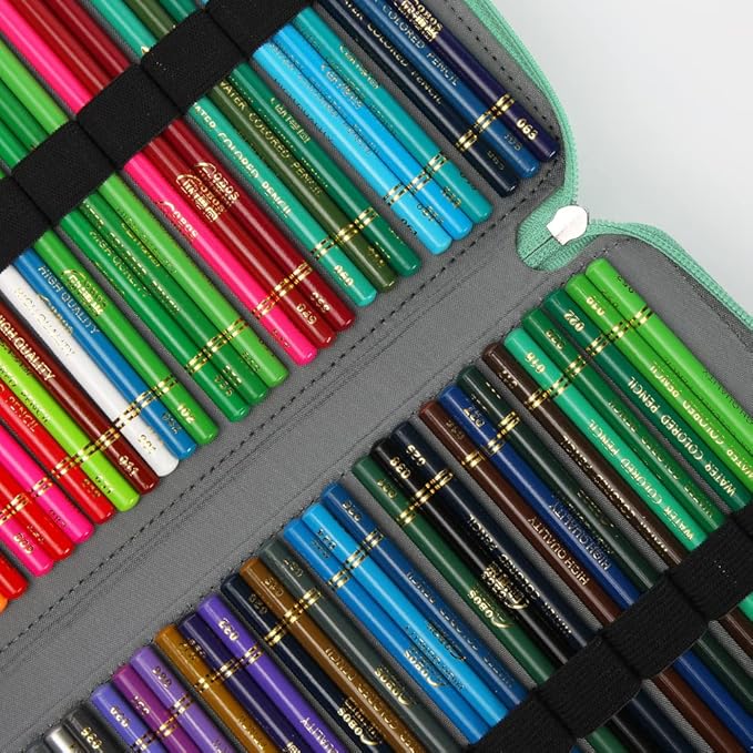 Vomgomfom 300 Slots Marker Bag, 4-Layer Zipper Portable Art Supply Organizer, PU Leather Large Capacity Marker Case Holds 100 Markers or 300 Colored Pencils with Handle (Green Rose)