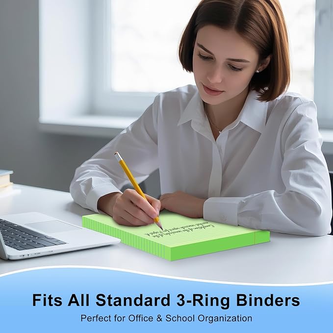 Green Loose Leaf Paper 300 Sheets 8" x 10.5" Filler Paper, College Ruled 3-Hole Punched, Notebook Paper for 3-Ring Binders Notepad Writing Note Pads To-Do Lists for Office & School Supplies