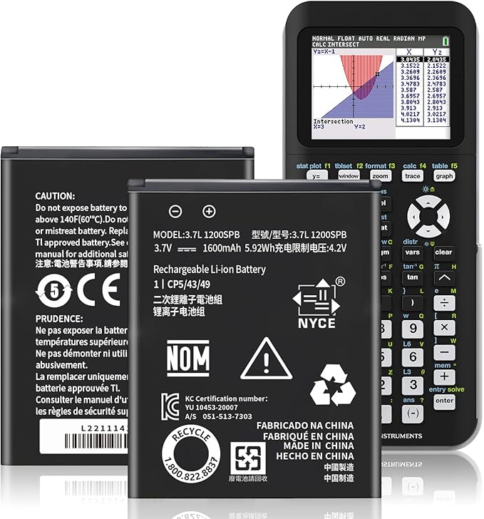 2026 Upgraded Replacement Battery for Texas Instruments TI-84 Plus CE,TI Nspire CX,CX II,TI Nspire CX CAS,CX CAS II, Part No 3.7L 1200SPB/N:P11P35-11-N01 3.7V 1600mAh-2PC