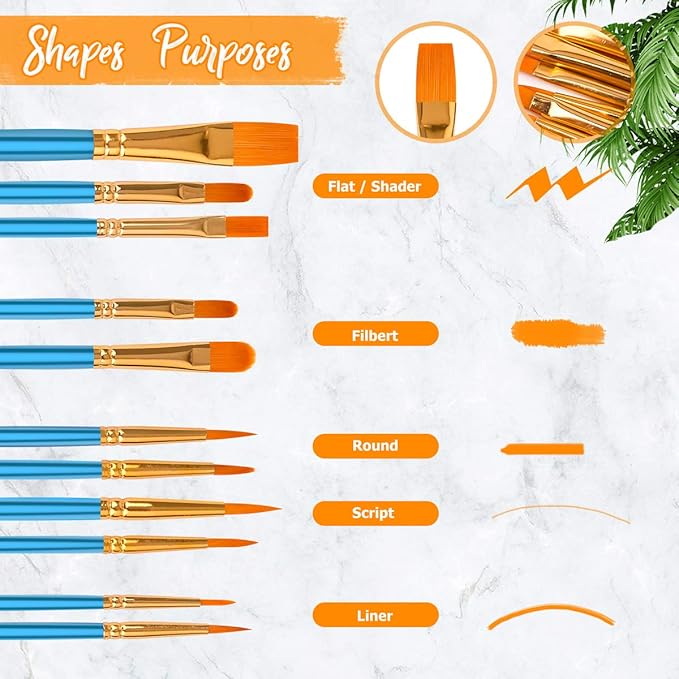 Soucolor Acrylic Paint Brushes Set, Easter Basket Stuffers, 20Pcs Round Pointed Tip Artist Paintbrushes for Acrylic Oil Watercolor Canvases Rock Body Face Nail Miniature Detailing Drawing Art Supplies