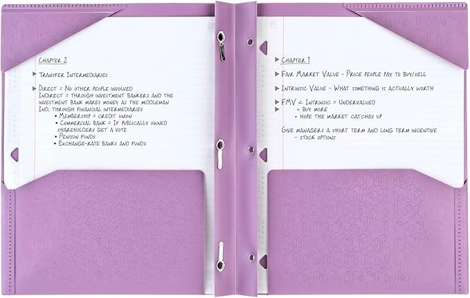 Five Star Folder, 2-Pocket, Prong Fasteners | Amethyst Purple | Pack of 2 | Stay-Put Design